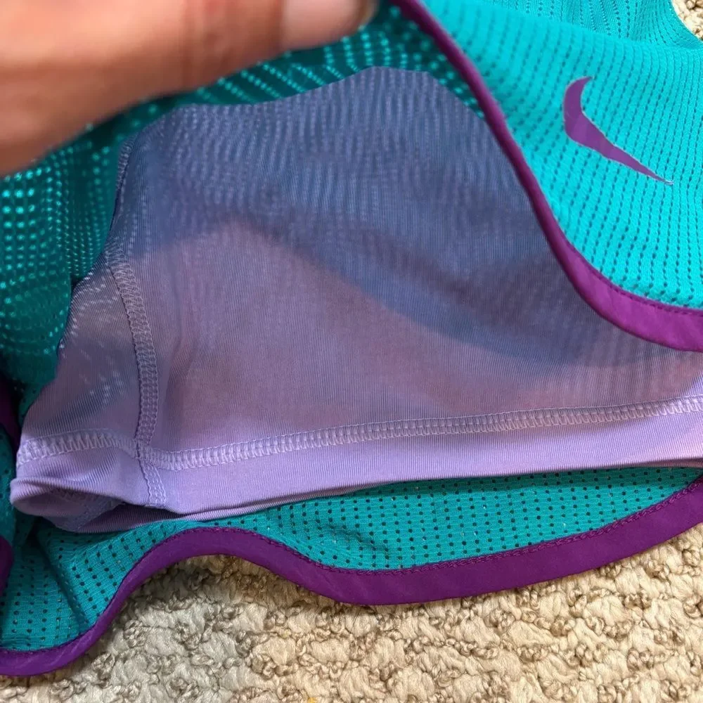 Ladies Nike Dri-Fit Teal‎ and Purple Mesh Athletic Shorts Lined Size Medium
